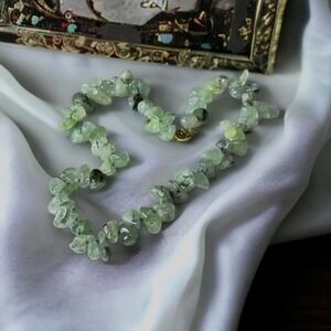 Green Gemstone Necklace with Gold Tone Clasp